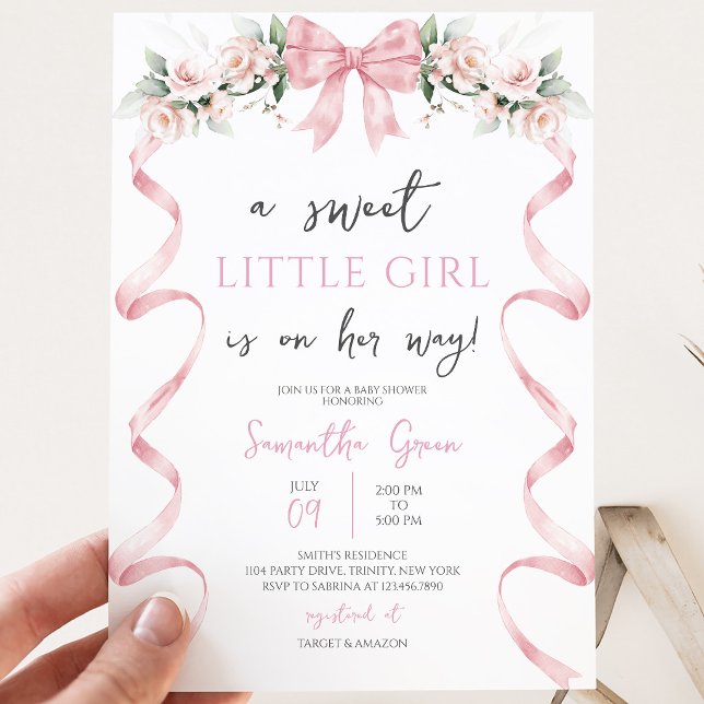 Pink Bow Baby Dusche Einladung (Von Creator hochgeladen)