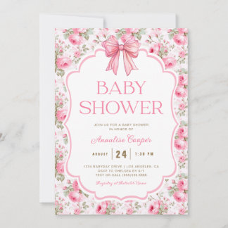 Pink Bow Baby Dusche Einladung