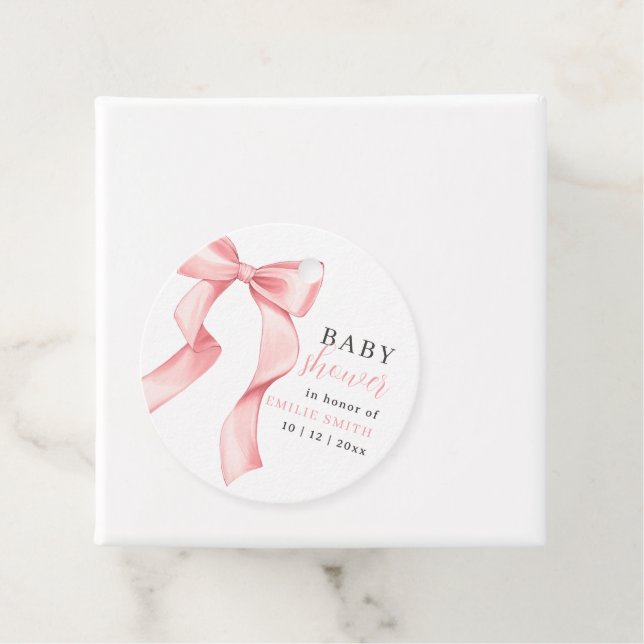 Pink Bow Baby Dusche Einladung, rosa Coquette Geschenkanhänger (Beispiel)