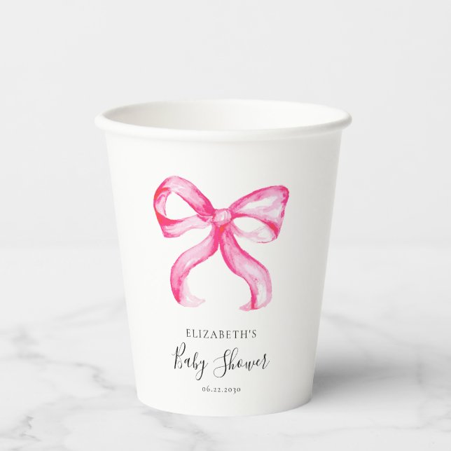 Pink Bow Baby Dusche Minimal Parco Tassino Pappbecher (Vorderseite)