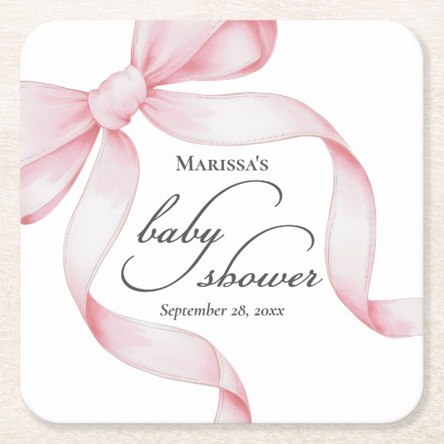 Pink Bow Baby Dusche Rechteckiger Pappuntersetzer (Vorderseite)