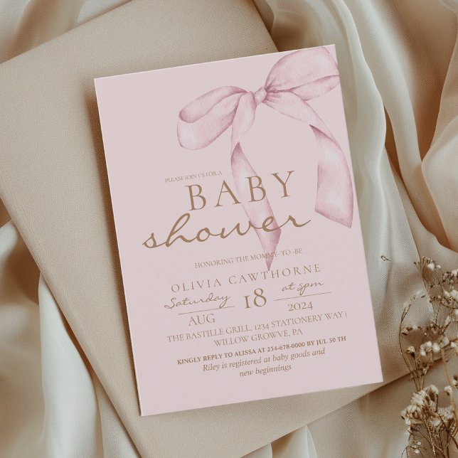 Pink Bow Baby Dusche Rosa Einladung (Von Creator hochgeladen)