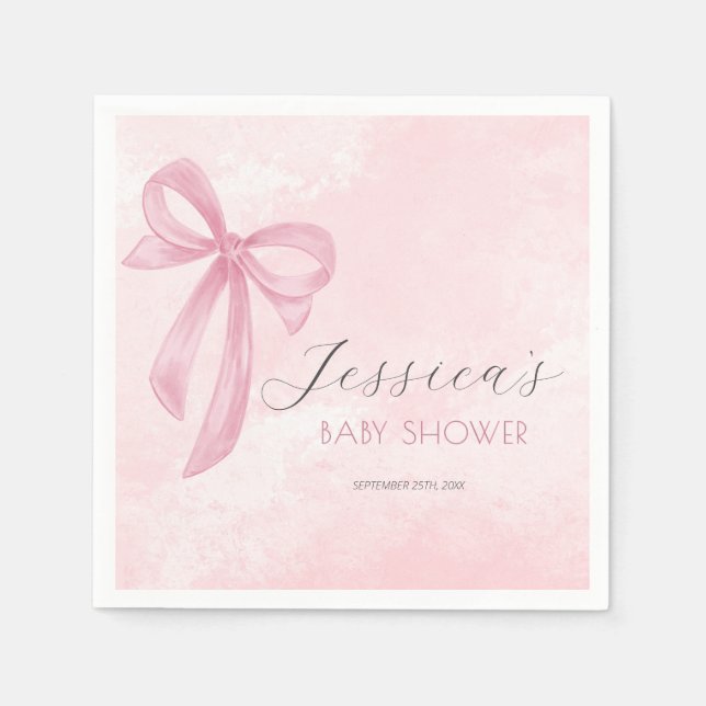Pink Bow Baby Dusche Rosa Wasserfarbe Serviette (Vorderseite)