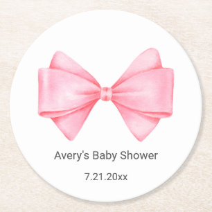 Pink Bow Baby Dusche Runder Pappuntersetzer