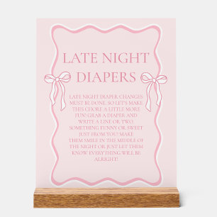 Pink Bow Baby Dusche Spate Night Diapers Spiel Acrylschild