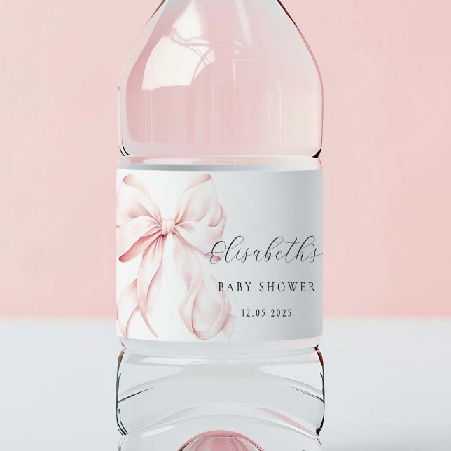 Pink Bow Baby Dusche Wasserflaschenetikett (Von Creator hochgeladen)