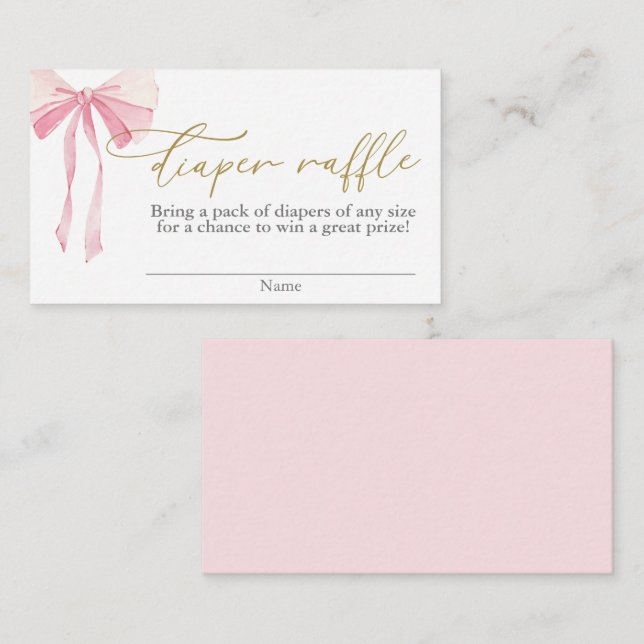 Pink Bow Baby Duwer Girl Diaper Raffel Begleitkarte (Vorne/Hinten)