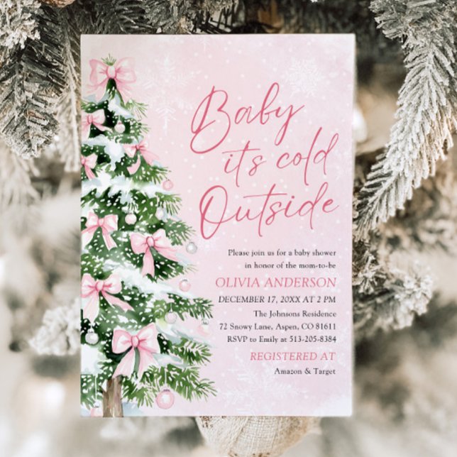 Pink Bow Baby Es ist kalte Außendusche Einladung (Pink Bow Baby It's Cold Outside Baby Shower Invitation)