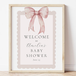 Pink Bow Baby Girl Dusche Begrüßungszeichen Poster