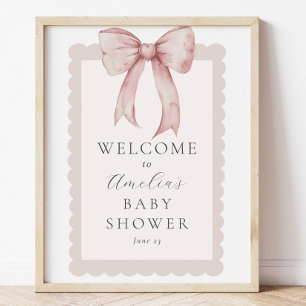 Pink Bow Baby Girl Dusche Begrüßungszeichen Poster