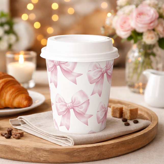 Pink Bow Baby Girl Elegant Baby Shower  Pappbecher (Pink Bow Baby Girl Elegant Baby Shower Paper Cups)