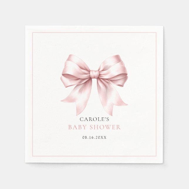 Pink Bow Baby Girl Elegante Babydusche Napkins Serviette (Vorderseite)