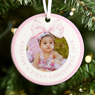 Pink Bow Baby Girl Foto Ornament