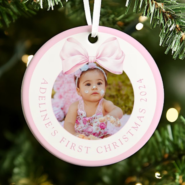 Pink Bow Baby Girl Foto Ornament (Von Creator hochgeladen)