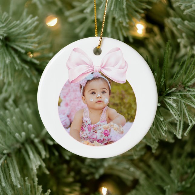 Pink Bow Baby Girl Foto Ornament (Baum)