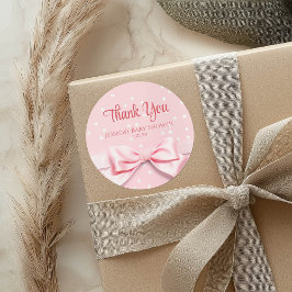 Pink Bow Baby Girl with Polka Dot Runder Aufkleber