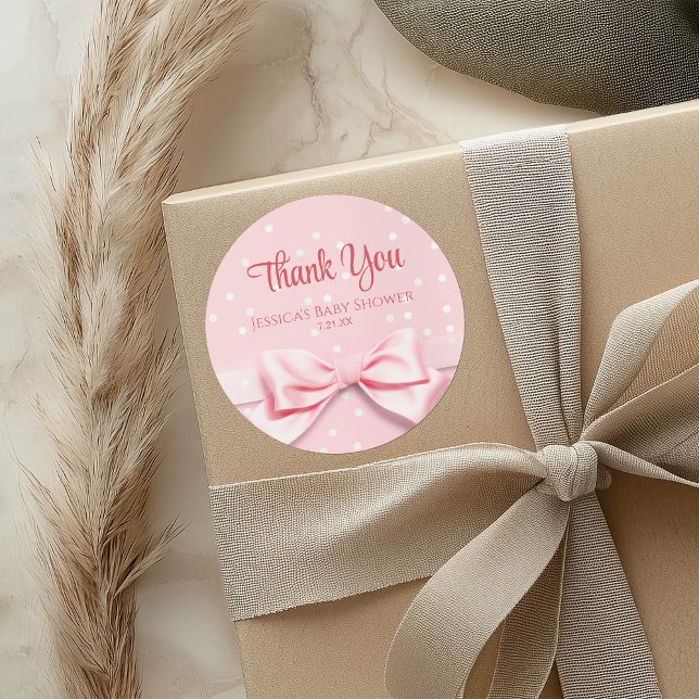 Pink Bow Baby Girl with Polka Dot Runder Aufkleber (Von Creator hochgeladen)
