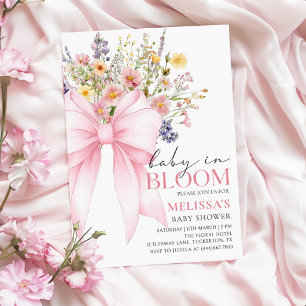 Pink Bow Baby in Bloom Baby Dusche Einladung