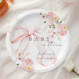 Pink Bow Baby in Bloom Baby Dusche Papierplatte Pappteller