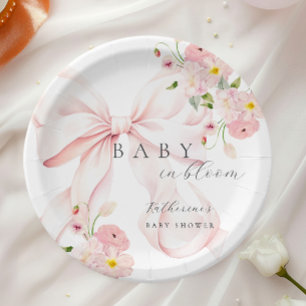 Pink Bow Baby in Bloom Baby Dusche Papierplatte Pappteller