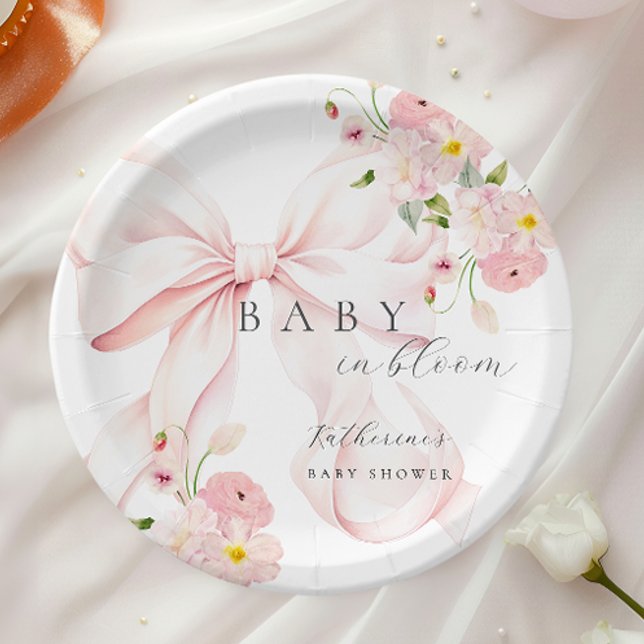Pink Bow Baby in Bloom Baby Dusche Papierplatte Pappteller (Von Creator hochgeladen)