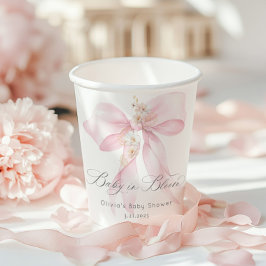 Pink Bow Baby in Bloom Baby Dusche Pappbecher