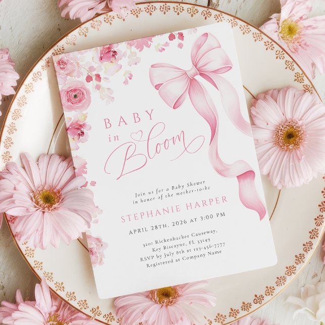 Pink Bow Baby In Bloom Baby Shower Invitation  Einladung (Von Creator hochgeladen)