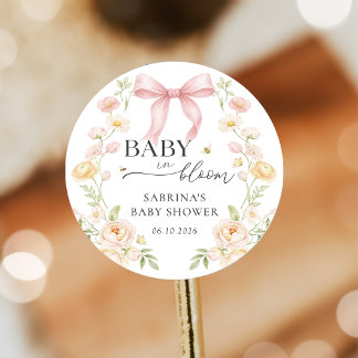 Pink Bow Baby In Bloom Baby Shower Sticker