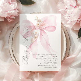 Pink Bow Baby in Bloom Floral Baby Dusche Einladung