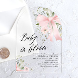 Pink Bow Baby in Bloom Floral Baby Shower Arch Acryleinladungen