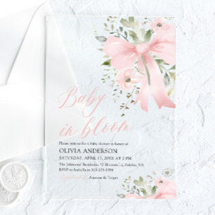 Pink Bow Baby in Bloom Floral Girl Babydusche Acryleinladungen