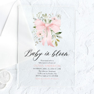 Pink Bow Baby in Bloom Floral Girl Babydusche Acryleinladungen
