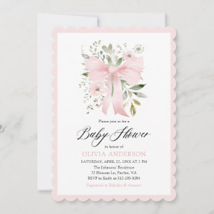 Pink Bow Baby in Bloom Floral Girl Babydusche Einladung