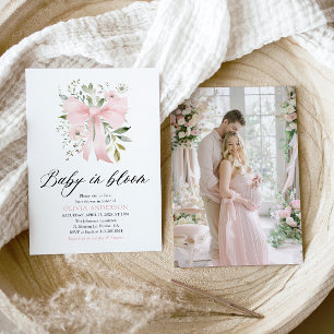 Pink Bow Baby in Bloom Floral Girl Babydusche Einladung