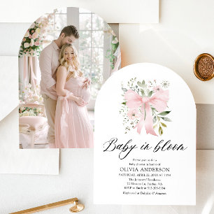 Pink Bow Baby in Bloom Floral Girl Babydusche Einladung