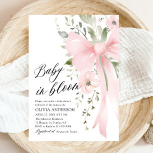 Pink Bow Baby in Bloom Floral Girl Babydusche Einladung