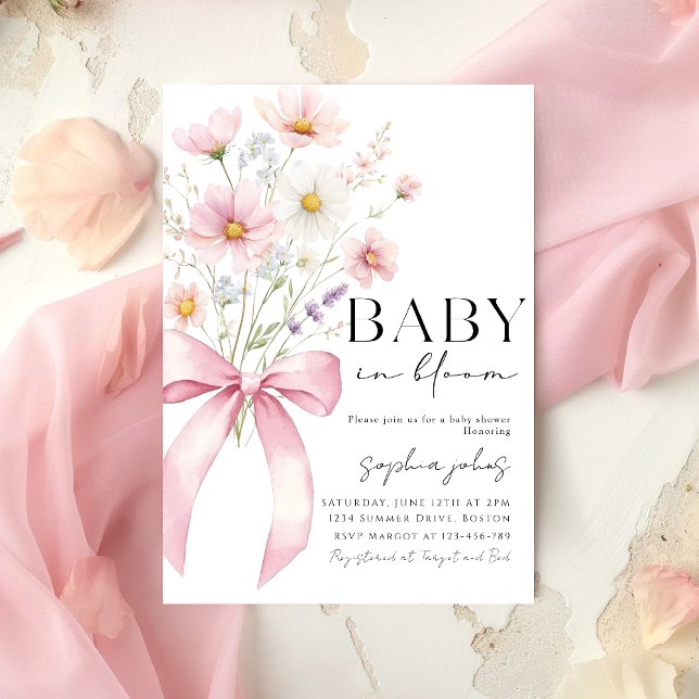 Pink Bow Baby in Bloom Girl Baby Shower Einladung (Von Creator hochgeladen)