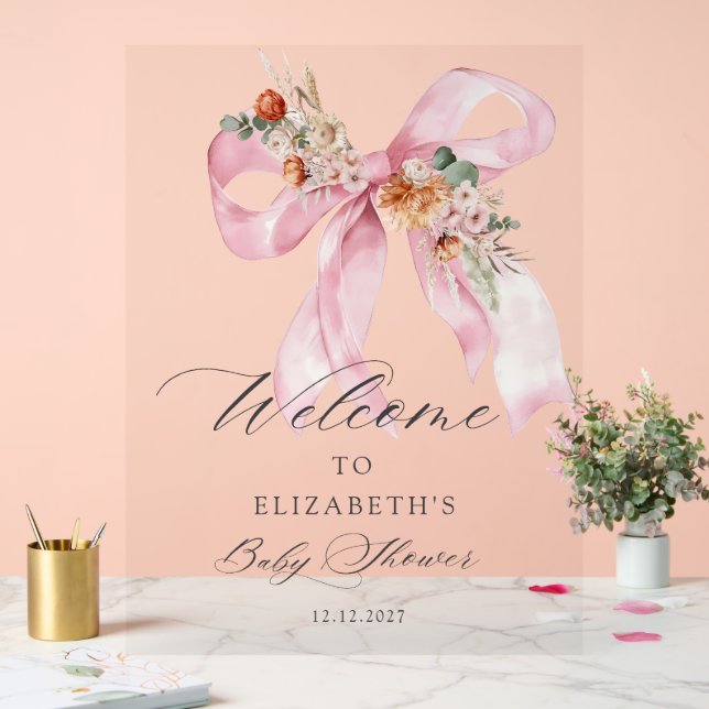Pink Bow Baby in Bloom Girl Baby Shower Welcome Acrylschild (Hochzeit)