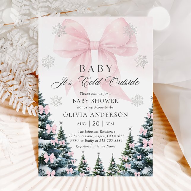 Pink Bow Baby It's Cold Outside Baby Shower  Einladung (Von Creator hochgeladen)