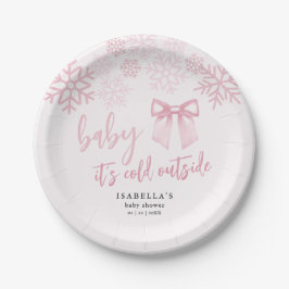 Pink Bow Baby Its Cold Outside Baby Shower Pappteller