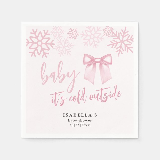 Pink Bow Baby Its Cold Outside Baby Shower Serviette (Vorderseite)