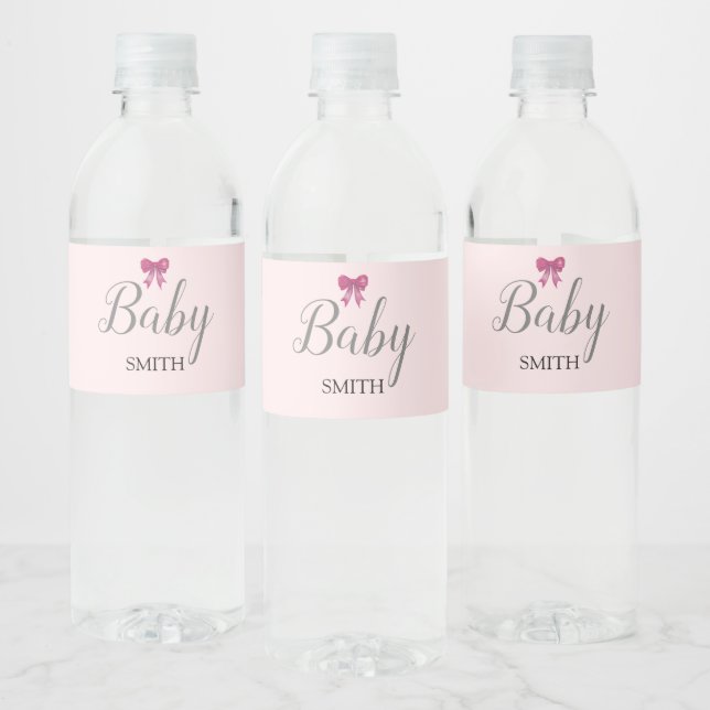 Pink Bow Baby Script Individuelle Name Wasserflaschenetikett (Flaschen)