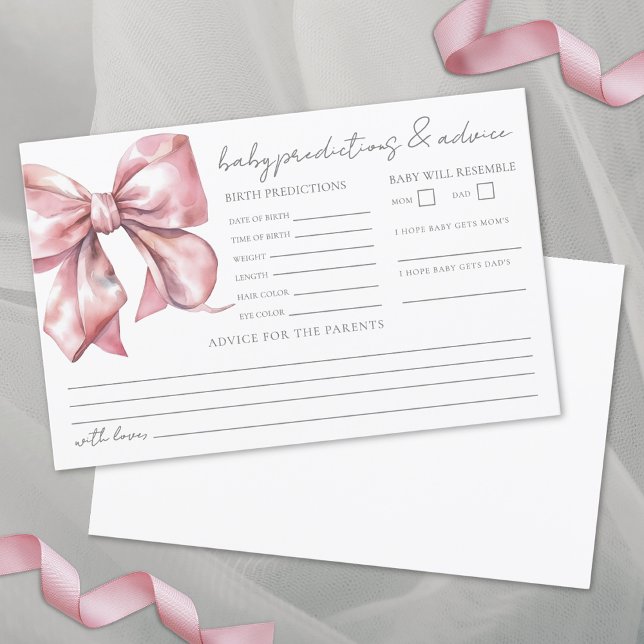 Pink Bow Baby Shower Addicvice Karte (Pink Bow Baby Shower Advice Predictions Card)