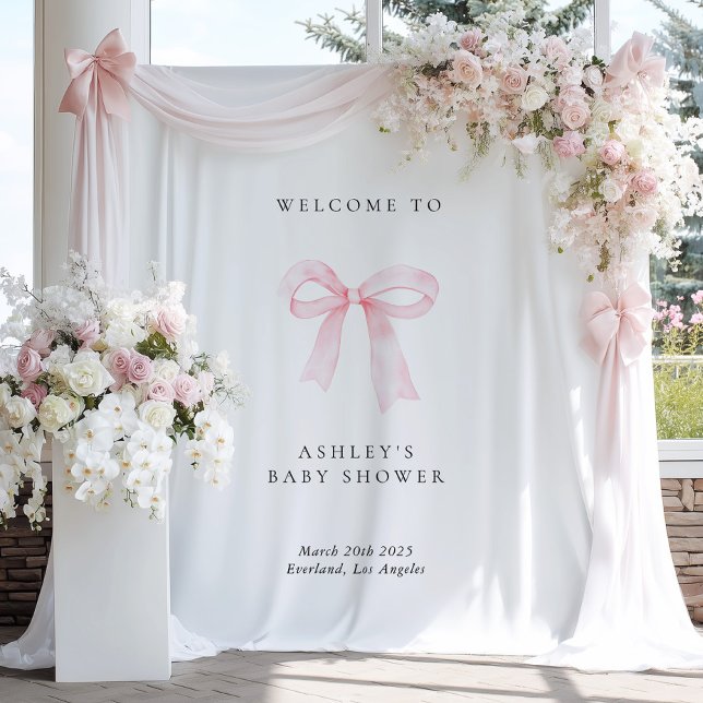 Pink Bow Baby Shower Backdrop Wandteppich (Von Creator hochgeladen)