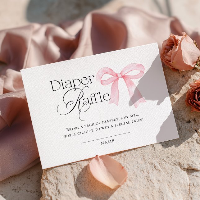 Pink Bow Baby Shower Diaper Raffle Begleitkarte (Von Creator hochgeladen)