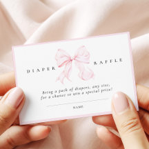 Pink Bow Baby Shower Diaper Raffle Card