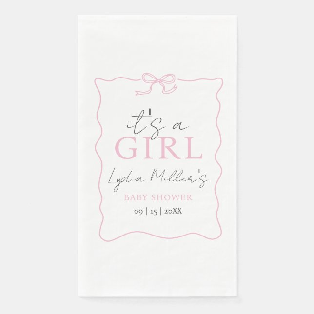 Pink Bow Baby Shower Einladung, Girl Baby Dusche Serviette (Vorderseite)