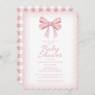Pink Bow Baby Shower Elegante Girly Gingham Karo Einladung