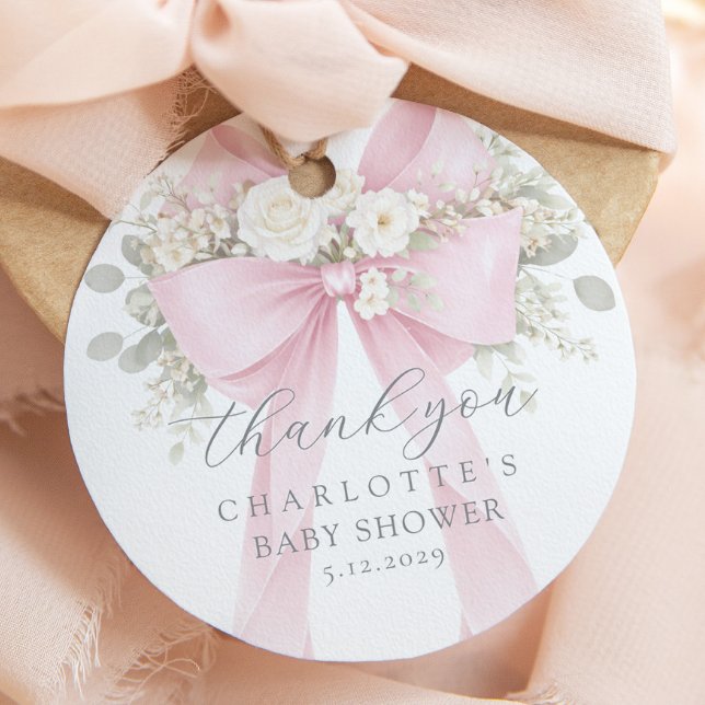 Pink Bow Baby Shower floral Thank you Geschenkanhänger (Von Creator hochgeladen)
