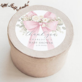 Pink Bow Baby Shower floral Thank you Runder Aufkleber